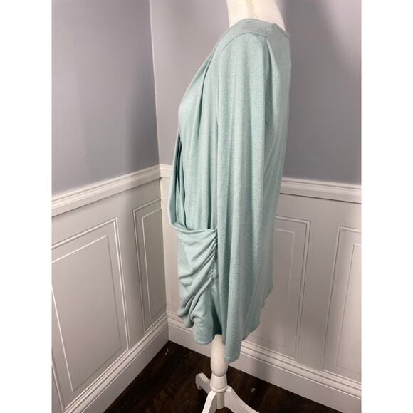 Lane Bryant, Sz. 22/24, Fits like 18, Light Blue Faux Wrap Sweater, Soft, Ruched - Picture 2 of 7